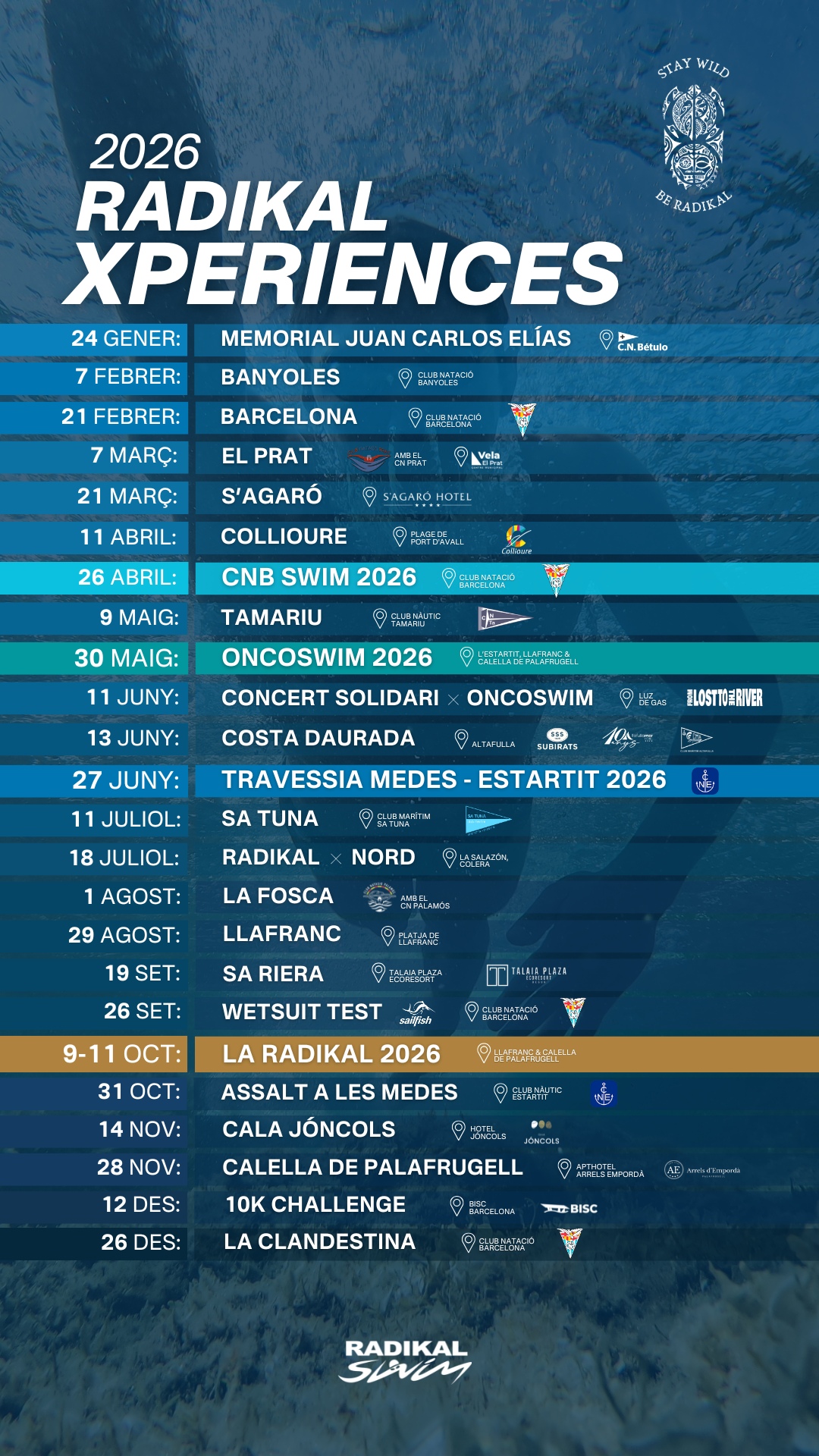 Radikal Xperiences - Calendari 2026 d’Aigües Obertes i Travessies